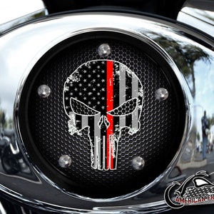 Harley Davidson Custom Made V Twin Cam Air Cleaner Insert & Mounting Kit - TRL Punisher Flag