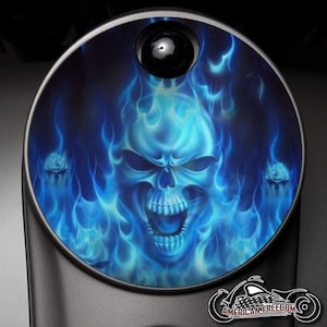 Harley Davidson Custom Made Fuel Console Door 2008+ Ultra, Street Glide, Road Glide, Electra, CVO, Tri glide,  Flame Skulll