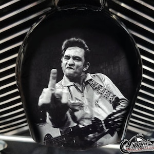 Harley Davidson Custom Made COWBELL HORN COVER- for Big Twin, Twin Cam, Milwaukee Eight, Sportster Johnny Cash Middle finger