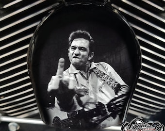 Harley Davidson Custom Made COWBELL HORN COVER- for Big Twin, Twin Cam, Milwaukee Eight, Sportster Johnny Cash Middle finger