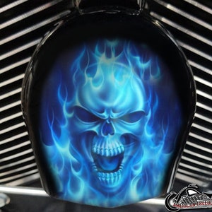 Harley Davidson Custom Cowbell Horn cover fits Big Twin, Twin Cam, Sportster & Milwaukee eight Models- flame skull