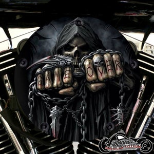 Harley Davidson Custom High Flow Round Air Cleaner Cover & Mounting Kit - Game Over Reaper