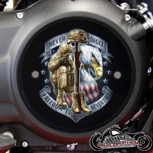 Victory Motorcycles Custom Derby Cover - Never Forget Freedom Is Never Free