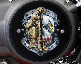 Cubierta Derby personalizada de Victory Motorcycles - Nunca olvides que la libertad nunca es gratis