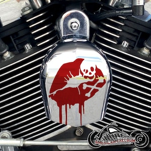 Harley Davidson CHROME Custom Made Horn Cover - Skull Lips Red
