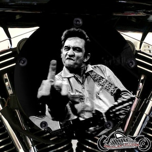 Harley Davidson Custom High Flow Round Air Cleaner Cover & Mounting Kit - Johnny Cash Middle Finger
