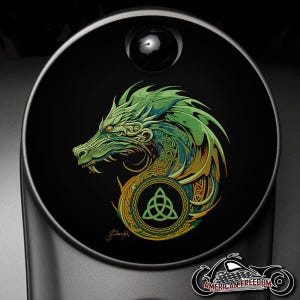 Harley Davidson Custom Made Fuel Console Door 2008+ Ultra, Street Glide, Road Glide, Electra, CVO, Tri glide - Celtic Dragon