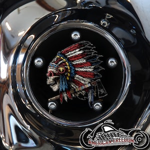 Harley Davidson Custom Made Timing / Points Cover - Für alle Big Twin, Twin Cam, Milwaukee 8 & Sportster Modelle - Indianerhäuptling Schädel