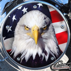 Harley Davidson Custom Made Derby Cover lub osłona rozrządu (Twój wybór) Do wszystkich Big Twin, Twin Cam, Milwaukee 8 i Sportster - Eagle Flag