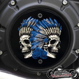Indian Motorcycles 2015-2024 Scout Custom Derby Cover - Blue Roses Indian Skulls