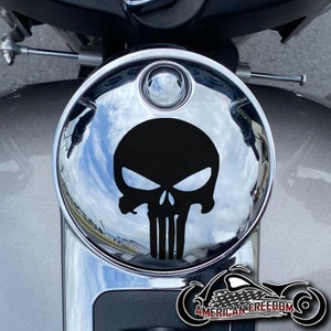 Harley Davidson CHROME Custom Made Touring Center Fuel Door - Punisher Skull Black