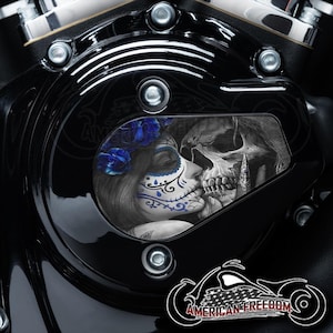 Harley Davidson 2024+ Timing Cover Medallion Insert - For Road Glide & Street Glide, CVO - Death Kiss Blue
