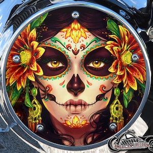 Harley Davidson Custom Made Derby Cover or Timing cover (Your choice) For all Big Twin, Twin Cam, Milwaukee 8 & Sportster - Orange Day Dead