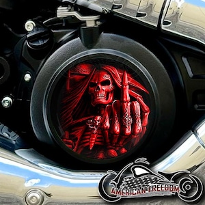 2025+ Indian Motorcycles Scout Custom Derby Cover - Middle Finger Reaper Red