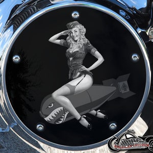 Harley Davidson Custom Made Derby Cover or Timing cover (Your choice) Big Twin, Twin Cam, Milwaukee 8 & Sportster - Bomber Pin Up b/w