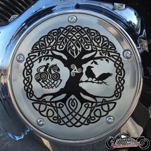 Harley Davidson CHROME Custom Made Derby Cover (Twin Cam & Touring, Milwaukee 8 Models) - Yggdrasil Sleipnir Viking in Chrome
