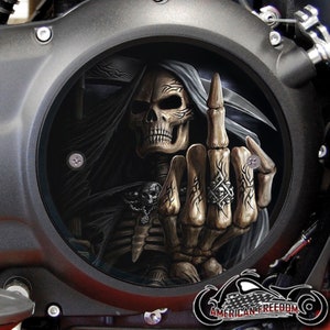 Victory Motorcycles Custom Derby Cover - Middle Finger Reaper