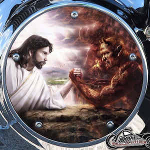 Harley Davidson Custom Made Derby Cover or Timing cover (Your choice) For all Big Twin, Twin Cam, Milwaukee 8 & Sportster - Jesus Vs Devil