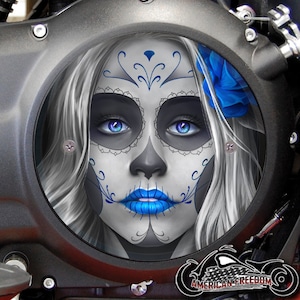 Victory Motorcycles Custom Derby Cover - Sugar Skull Girl Blue