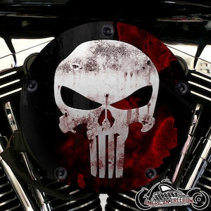 Harley Davidson Custom High Flow Round Air Cleaner Cover & Mounting Kit - Punisher Skull