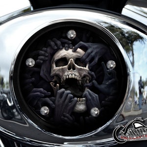 Harley Davidson Custom Made V Twin Cam Air Cleaner Insert & Mounting Kit - Torn Apart Skull