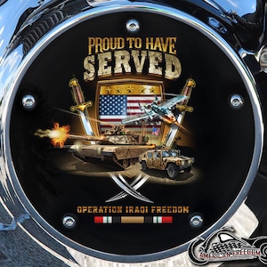 Harley Davidson Custom Made Derby Cover lub osłona rozrządu (Twój wybór) Do wszystkich Big Twin, Twin Cam, Milwaukee 8 i Sportster IRAQI FREEDOM