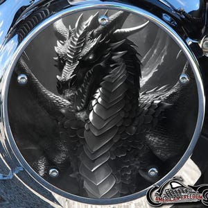 Harley Davidson Custom Made Derby Cover or Timing cover (Your choice) For all Big Twin, Twin Cam, Milwaukee 8 & Sportster - Dragon B/W