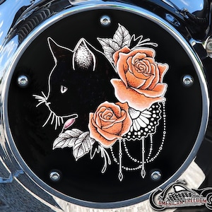 Harley Davidson Custom Made Derby Cover or Timing cover (Your choice) For all Big Twin, Twin Cam, Milwaukee 8 & Sportster - Orange Cat