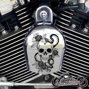 Harley Davidson CHROME Custom Made Horn Cover - Snake & Skull