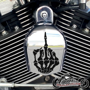 Harley Davidson CHROME Custom Made Horn Cover - Skeleton Middle Finger