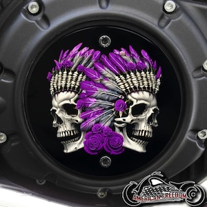 Indian Motorcycles 2015-2024 Scout Custom Derby Cover - Purple Roses Indian Skulls