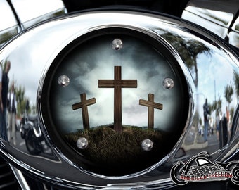 Harley Davidson Custom Made V Twin Cam Air Cleaner Insert & Mounting Kit - 3 Crosses Dusk