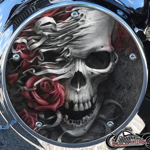 Harley Davidson Custom Made Derby Cover or Timing cover (Your choice) For all Big Twin, Twin Cam, Milwaukee 8 & Sportster skull roses 2