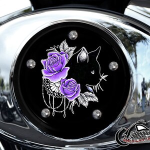 Harley Davidson Custom Made V Twin Cam Air Cleaner Insert & Mounting Kit - Roses Cat Purple