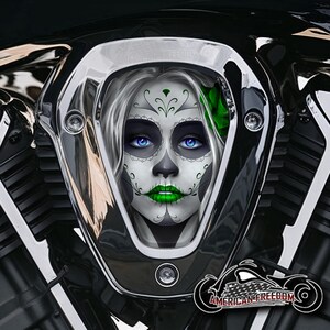 Indian Challenger Pursuit PowerPlus Aluminium V-Cover-Einsätze - Day of the Dead Sugar Skull Green