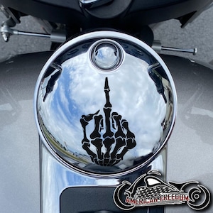 Harley Davidson CHROME Custom Made Touring Center Fuel Door - Skeleton Middle Finger