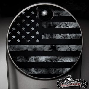 Harley Davidson Custom Made Fuel Console Door 2008+ Ultra, Street Glide, Road Glide, Electra, CVO, Tri Glide - BW Distressed Flag