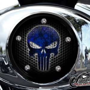Harley Davidson Custom Made V Twin Cam Air Cleaner Insert & Mounting Kit - Blue Punisher
