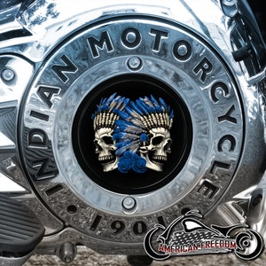 Indian Motorcycles 2014-2020 Thunder Stroke Derby Insert - Indian Skull Roses Blue