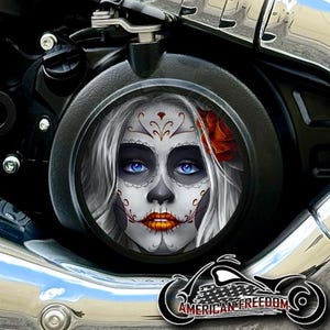 2025+ Indian Motorcycles Scout Custom Derby Cover - Sugar Skull Orange