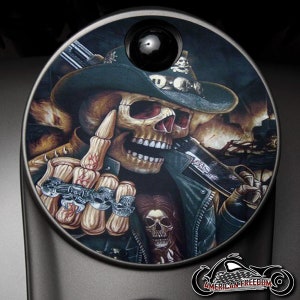 Harley Davidson Custom Made Fuel Console Door 2008+ Ultra, Street Glide, Road Glide, Electra, CVO, Tri glide - Cowboy Skull