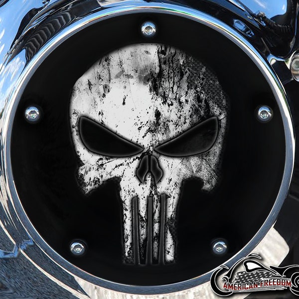 Harley Davidson Custom Made Derby Cover or Timing cover (Your choice) Twin Cam, Milwaukee Eight, Sportster - Punisher Skull