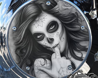 Harley Davidson Custom Made Derby Cover or Timing cover (Your choice) For all Big Twin, Twin Cam, Milwaukee 8 & Sportster - Day of Dead Girl
