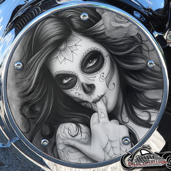 Harley Davidson Custom Made Derby Cover or Timing cover (Your choice) For all Big Twin, Twin Cam, Milwaukee 8 & Sportster - Day of Dead Girl