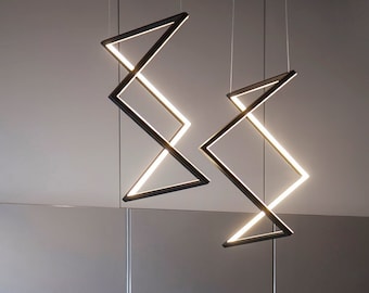 Led chandelier lighting available in black or gold - modern pendant lamp that create optical illusion - industrial light fixture