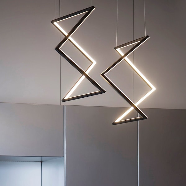 Led chandelier lighting available in black or gold - modern pendant lamp that create optical illusion - industrial light fixture