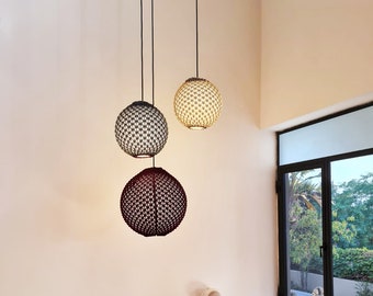 Sphere Pendant Light, Knitted Hanging Lamp, Globe Ceiling Lamp, Kitchen Island Light, Crochet Lampshade, Dining Room Decor, School Light