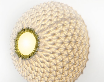 Crochet wall sconce lighting - futuristic wall lamp available in different colors - fabric ball night light ideal for bathroom decor