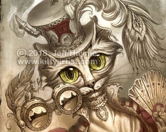 Lady Steampunk Cat,8" x 10" print,Cat print,Victorian Cat print,Steam Punk Victorian Cat,Steampunk,Mad Hatter Cat