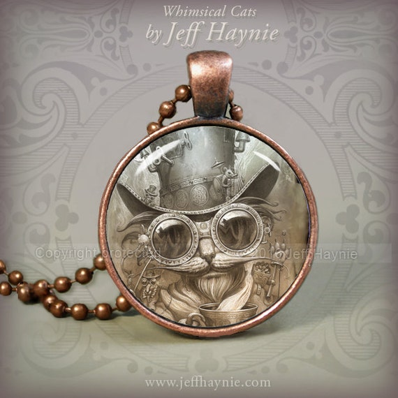 Steam Punk CAT NECKLACE, Steampunk Cat Pendant // Halloween